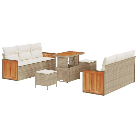 Conjunto de Sofá de Jardim 9 pcs Bege e Creme 90 x 55 x 71 cm