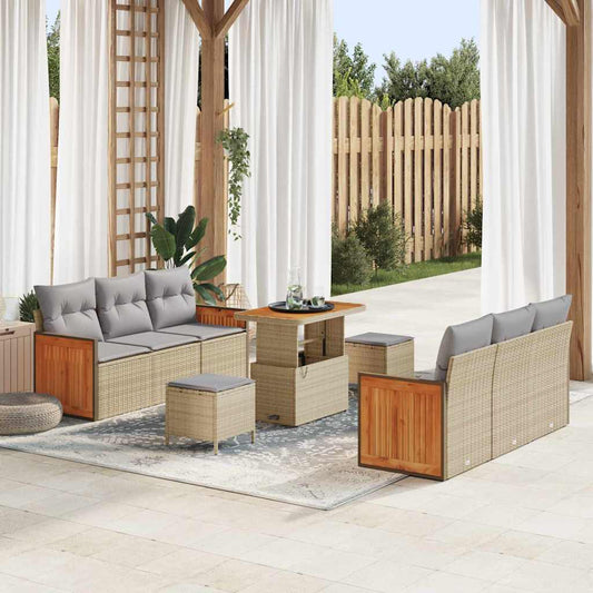 Conjunto de Sofá de Jardim 9 pcs Bege 90 x 55 x 71 cm vime PE
