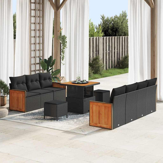 Conjunto de Sofá de Jardim 10 pcs Preto e Marrom