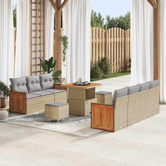 Conjunto de Sofá de Jardim 10 pcs Bege e Cinza Claro