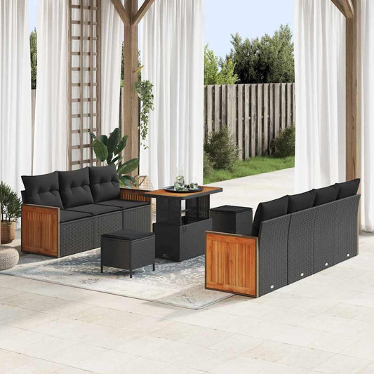 Conjunto de Sofá de Jardim 10 pcs Preto 90 x 55 x 71 cm vime PE