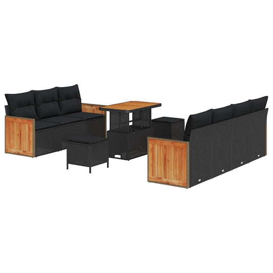 Conjunto de Sofá de Jardim 10 pcs Preto 90 x 55 x 71 cm vime PE