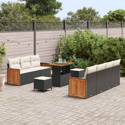 Conjunto de Sofá de Jardim 10 pcs Preto e Creme 90 x 55 x 71 cm