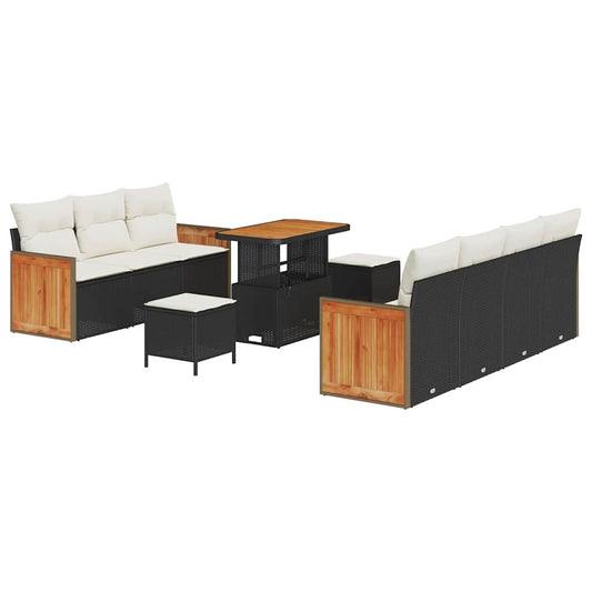 Conjunto de Sofá de Jardim 10 pcs Preto e Creme 90 x 55 x 71 cm