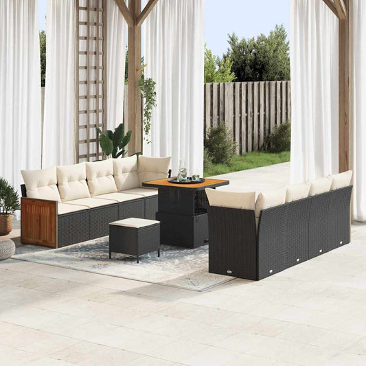 Conjunto de Sofá de Jardim 11 pcs Preto e Creme 80 x 80 x 71 cm