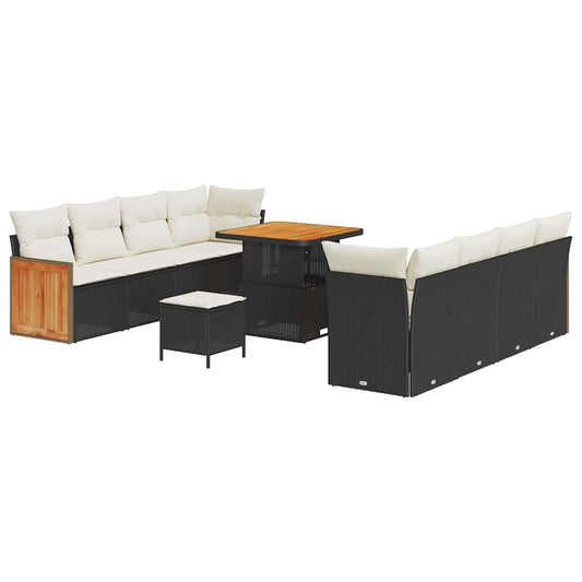 Conjunto de Sofá de Jardim 11 pcs Preto e Creme 80 x 80 x 71 cm