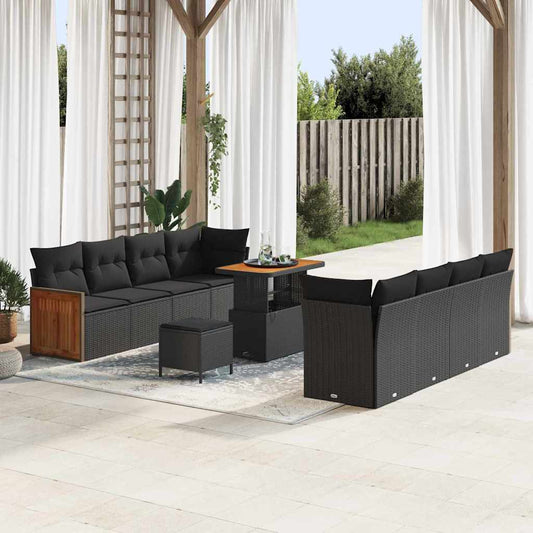 Conjunto de Sofá de Jardim 11 pcs Preto 90 x 55 x 71 cm vime PE