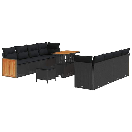 Conjunto de Sofá de Jardim 11 pcs Preto 90 x 55 x 71 cm vime PE