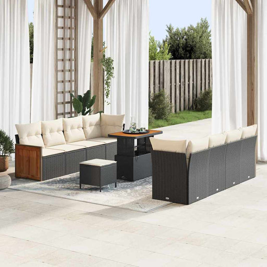 Conjunto de Sofá de Jardim 11 pcs Preto e Creme 90 x 55 x 71 cm