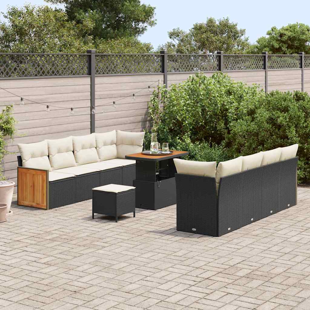 Conjunto de Sofá de Jardim 11 pcs Preto e Creme 90 x 55 x 71 cm