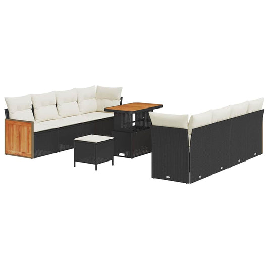 Conjunto de Sofá de Jardim 11 pcs Preto e Creme 90 x 55 x 71 cm