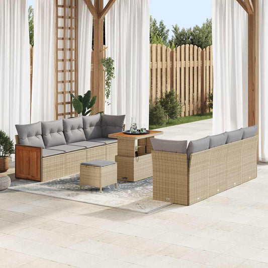 Conjunto de Sofá de Jardim 11 pcs Bege 90 x 55 x 71 cm vime PE