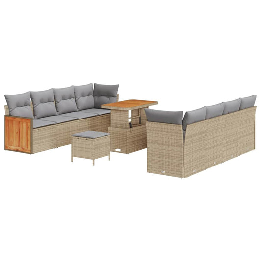 Conjunto de Sofá de Jardim 11 pcs Bege 90 x 55 x 71 cm vime PE