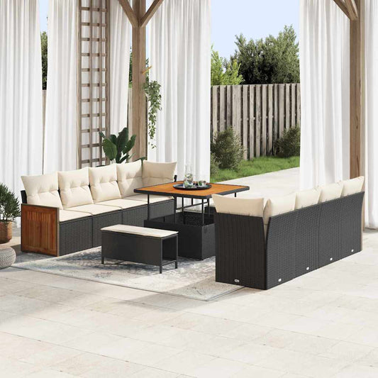 Conjunto de Sofá de Jardim 11 pcs Preto e Creme