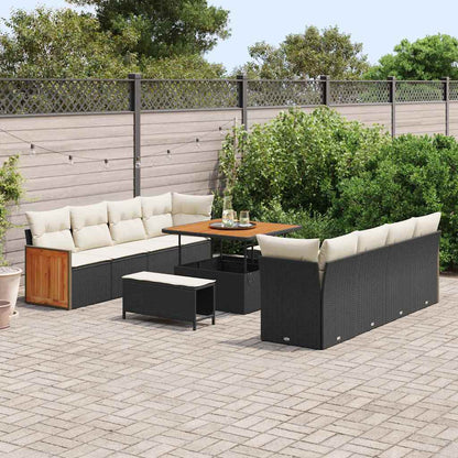 Conjunto de Sofá de Jardim 11 pcs Preto e Creme