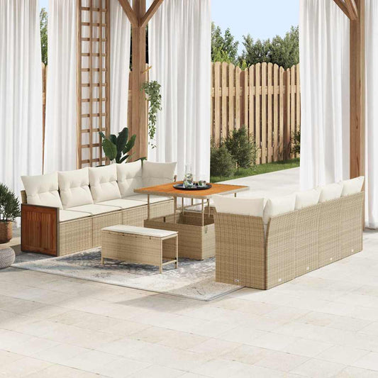 Conjunto de Sofá de Jardim 11 pcs Bege e Creme