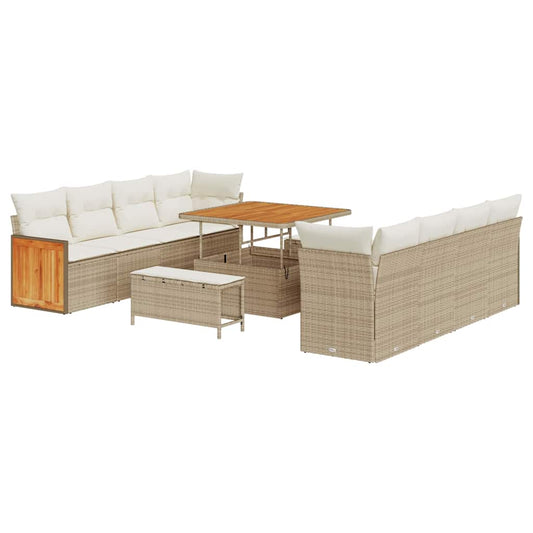 Conjunto de Sofá de Jardim 11 pcs Bege e Creme