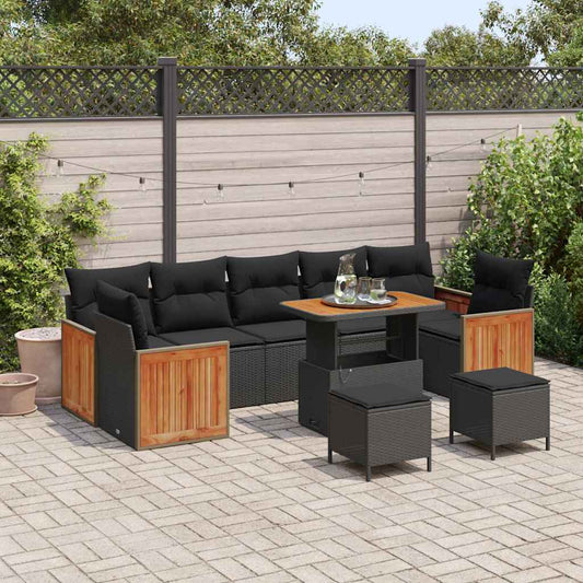 Conjunto de Sofá de Jardim 10 pcs Preto 90 x 55 x 71 cm vime PE