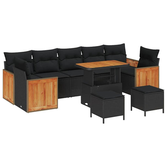 Conjunto de Sofá de Jardim 10 pcs Preto 90 x 55 x 71 cm vime PE