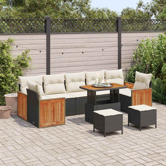 Conjunto de Sofá de Jardim 10 pcs Preto e Creme 90 x 55 x 71 cm