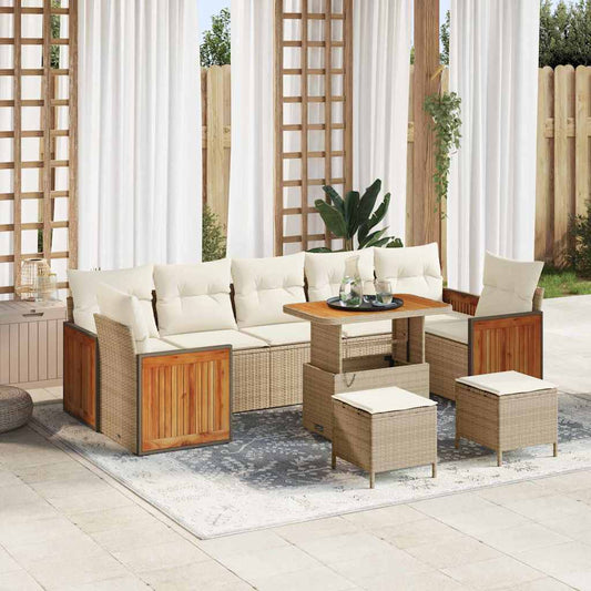 Conjunto de Sofá de Jardim 10 pcs Bege 90 x 55 x 71 cm vime PE
