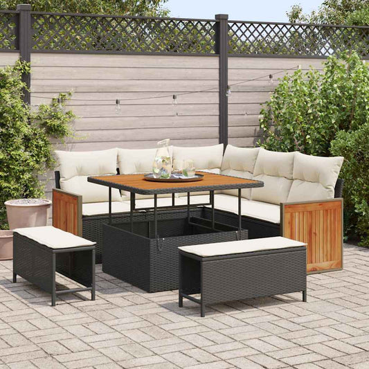 Conjunto de Sofá de Jardim 8 pcs Preto e Creme