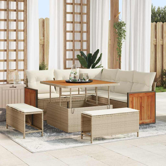 Conjunto de Sofá de Jardim 8 pcs Bege e Creme 100 x 100 x 71 cm