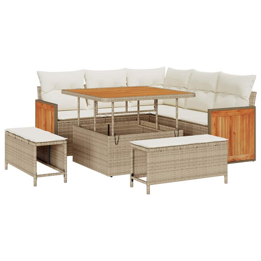 Conjunto de Sofá de Jardim 8 pcs Bege e Creme 100 x 100 x 71 cm