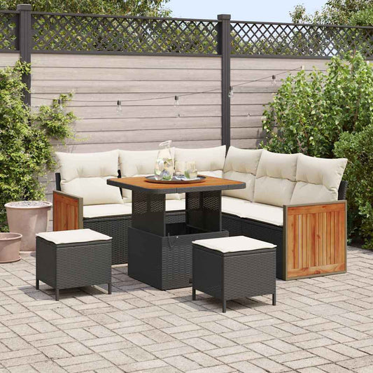 Conjunto de Sofá de Jardim 8 pcs Preto e Creme 80 x 80 x 71 cm