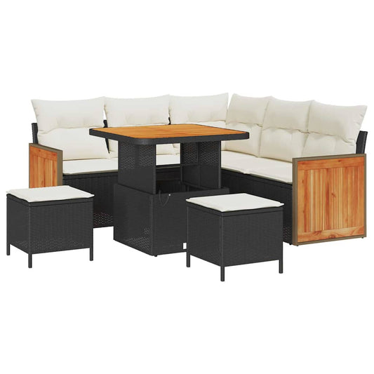 Conjunto de Sofá de Jardim 8 pcs Preto e Creme 80 x 80 x 71 cm