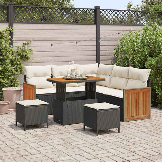 Conjunto de Sofá de Jardim 8 pcs Preto e Creme 90 x 55 x 71 cm