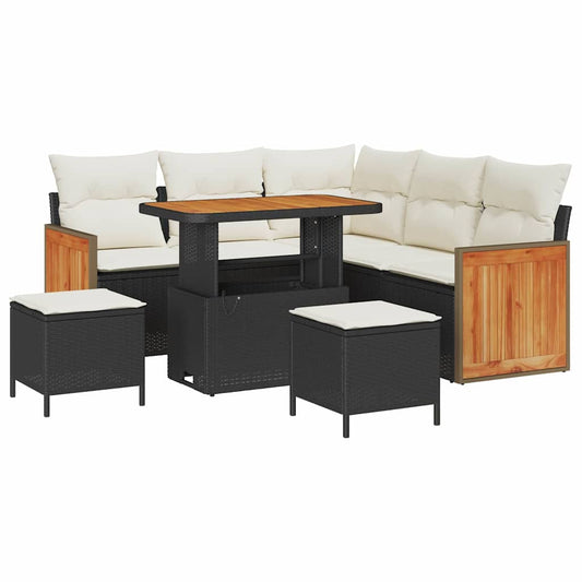 Conjunto de Sofá de Jardim 8 pcs Preto e Creme 90 x 55 x 71 cm