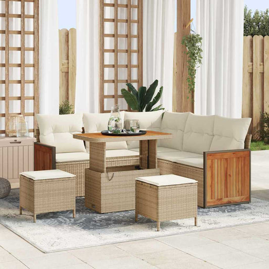 Conjunto de Sofá de Jardim 8 pcs Bege e Creme 90 x 55 x 71 cm