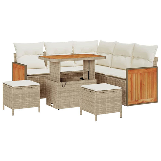 Conjunto de Sofá de Jardim 8 pcs Bege e Creme 90 x 55 x 71 cm