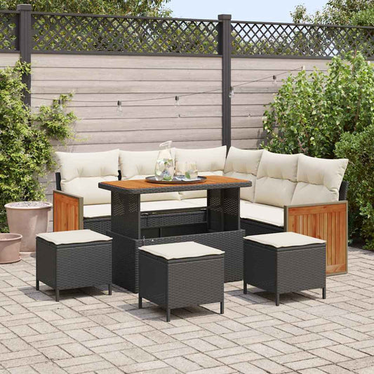 Conjunto de Sofá de Jardim 8 pcs Preto e Creme 110 x 55 x 71 cm