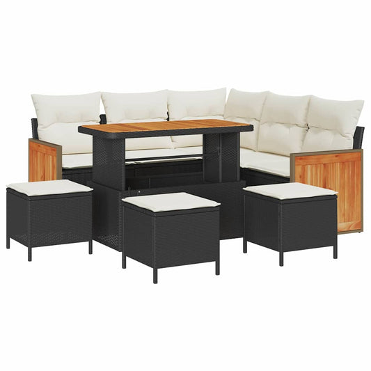Conjunto de Sofá de Jardim 8 pcs Preto e Creme 110 x 55 x 71 cm