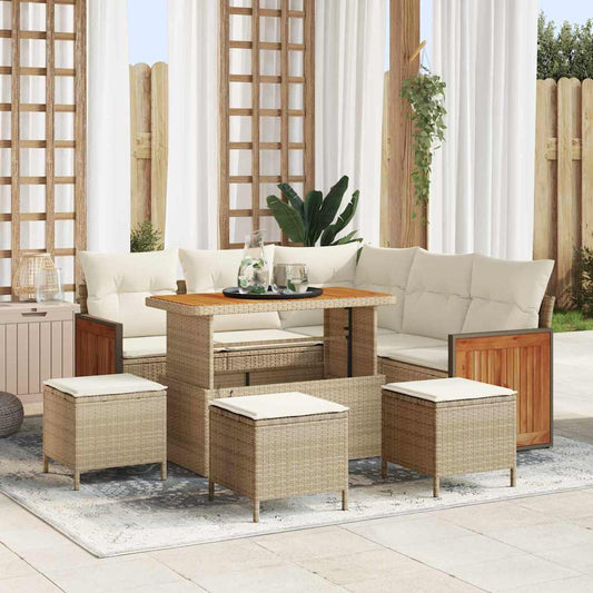 Conjunto de Sofá de Jardim 8 pcs Bege e Creme 110 x 55 x 71 cm