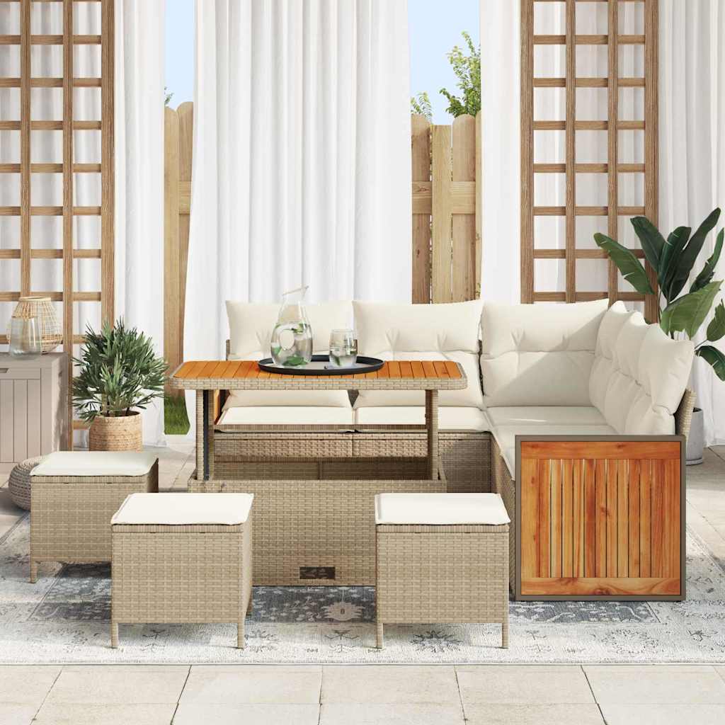 Conjunto de Sofá de Jardim 8 pcs Bege e Creme 110 x 55 x 71 cm