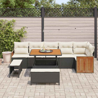 Conjunto de Sofá de Jardim 9 pcs Preto e Creme