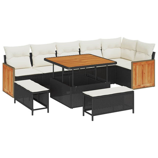 Conjunto de Sofá de Jardim 9 pcs Preto e Creme