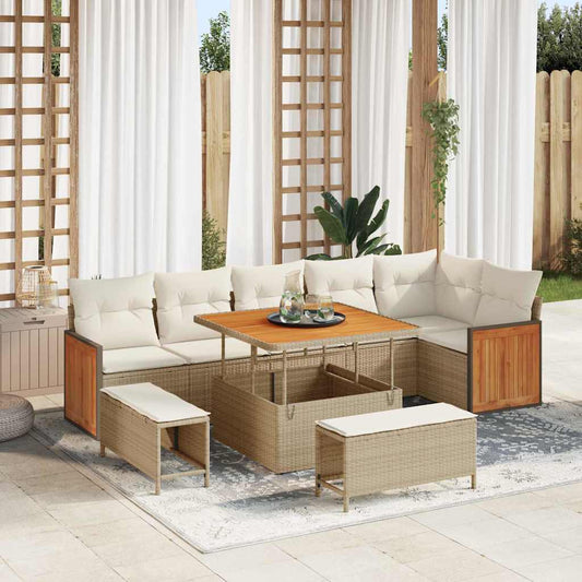 Conjunto de Sofá de Jardim 9 pcs Bege e Creme 100 x 100 x 71 cm