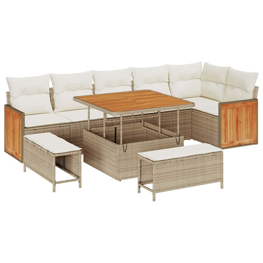 Conjunto de Sofá de Jardim 9 pcs Bege e Creme 100 x 100 x 71 cm