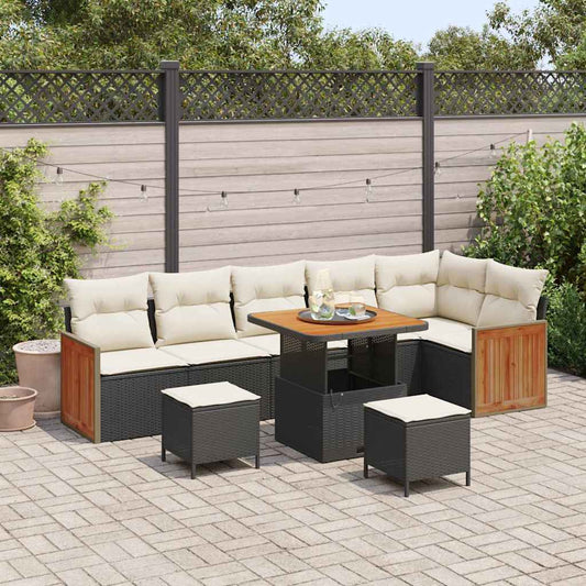 Conjunto de Sofá de Jardim 9 pcs Preto e Creme 80 x 80 x 71 cm