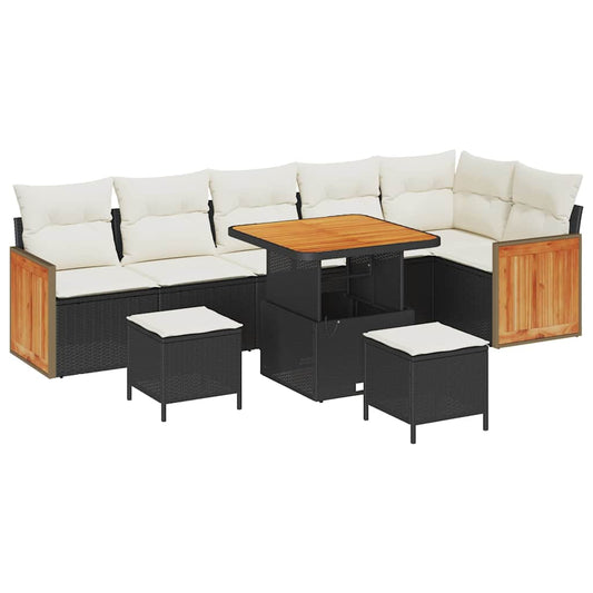 Conjunto de Sofá de Jardim 9 pcs Preto e Creme 80 x 80 x 71 cm