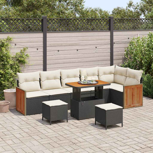 Conjunto de Sofá de Jardim 9 pcs Preto e Creme 90 x 55 x 71 cm