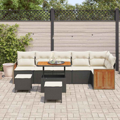 Conjunto de Sofá de Jardim 9 pcs Preto e Creme 90 x 55 x 71 cm
