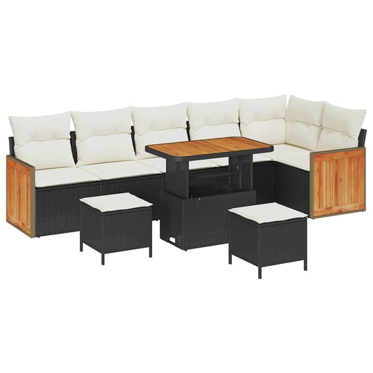 Conjunto de Sofá de Jardim 9 pcs Preto e Creme 90 x 55 x 71 cm