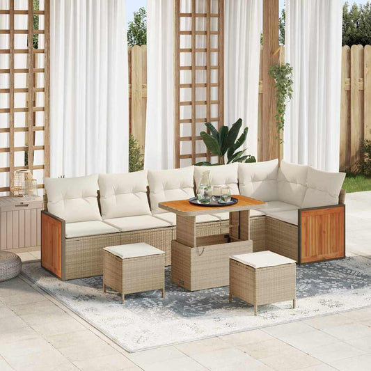 Conjunto de Sofá de Jardim 9 pcs Bege e Creme 90 x 55 x 71 cm