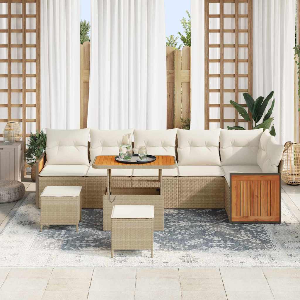 Conjunto de Sofá de Jardim 9 pcs Bege e Creme 90 x 55 x 71 cm