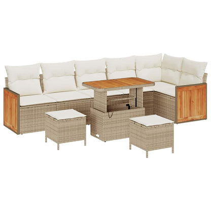 Conjunto de Sofá de Jardim 9 pcs Bege e Creme 90 x 55 x 71 cm